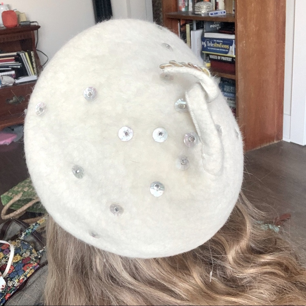 Curly-cue vintage felt sequin decor hat